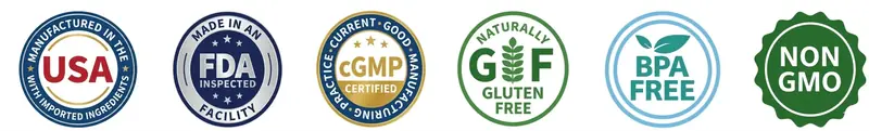 Leanburn Drops USA-made badges: FDA, cGMP, sugar-free, non-GMO